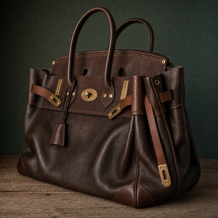 The Vivienne Top Handle Bag in Chocolate, three quarter 