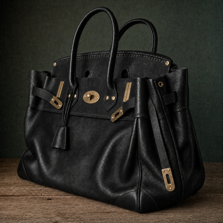 The Vivienne Top Handle Bag in Black, three quarter 