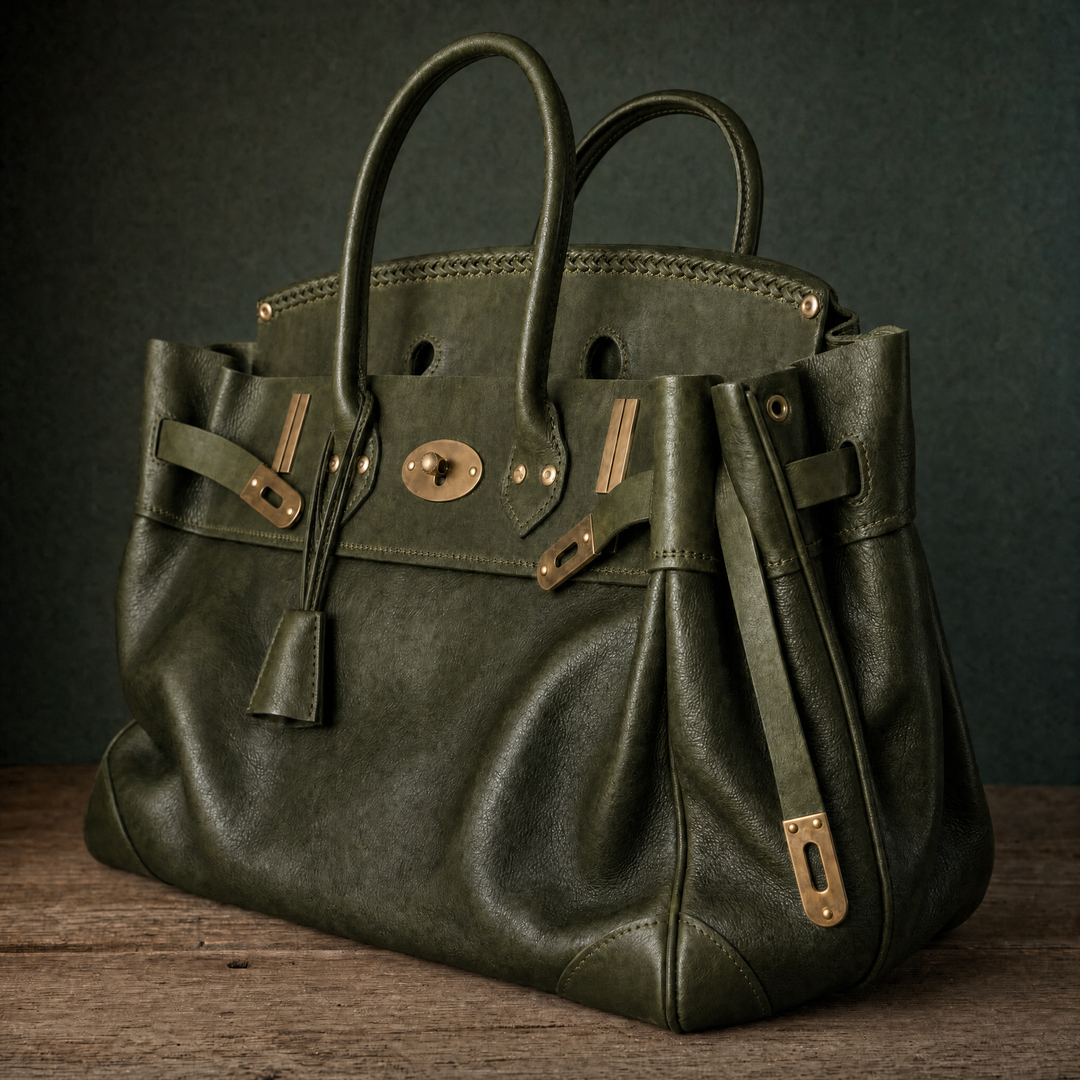 The Vivienne Top Handle Bag in Olive, three quarter 