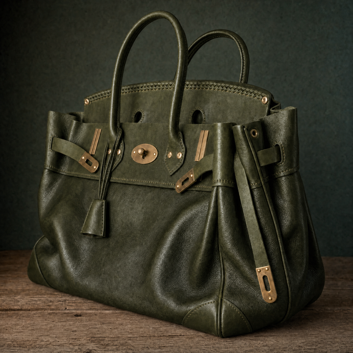 The Vivienne Top Handle Bag in Olive, three quarter 