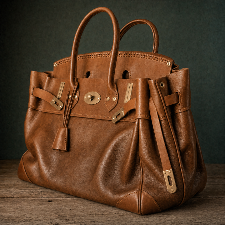 The Vivienne Top Handle Bag in Cognac, three quarter 