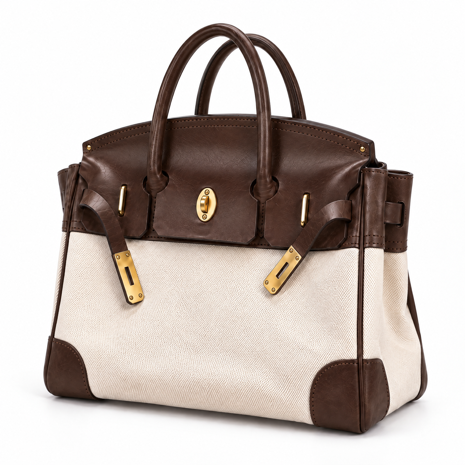 The Vivienne Top Handle Bag in Espresso Canvas, three quarter