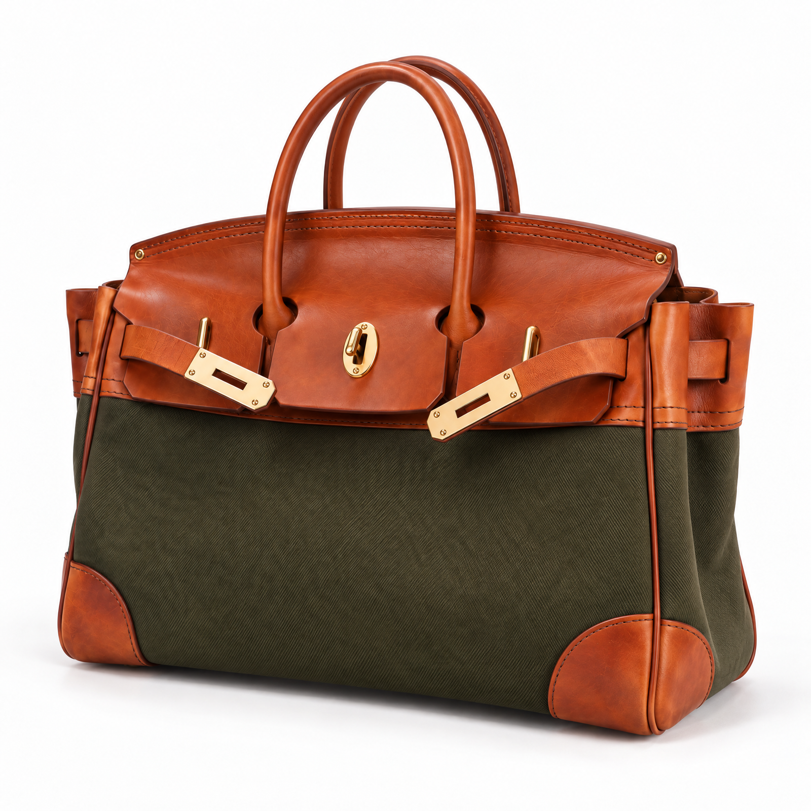 Eleanor Weekender in Army Green, three quarter view