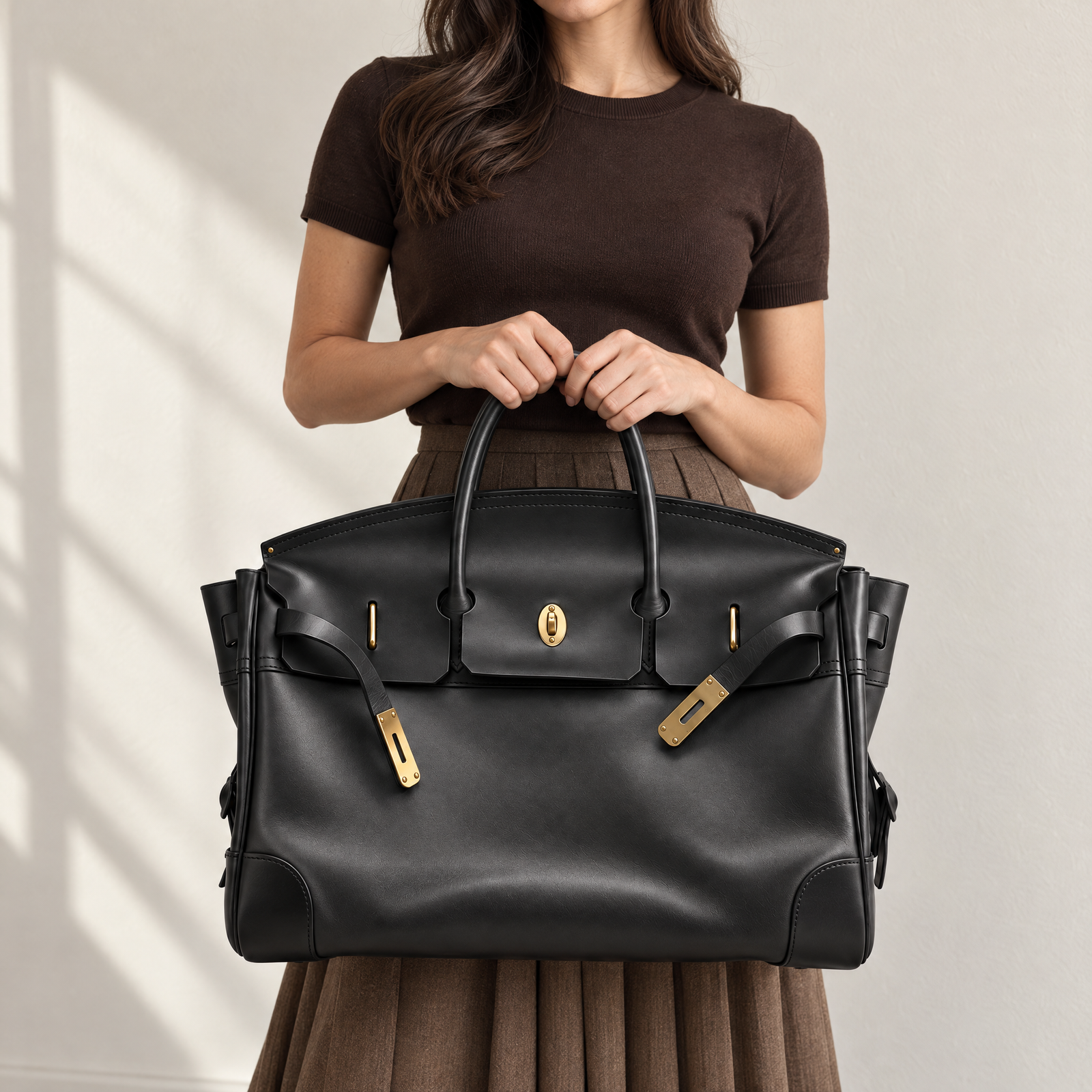 Eleanor Weekender in Black, carry view