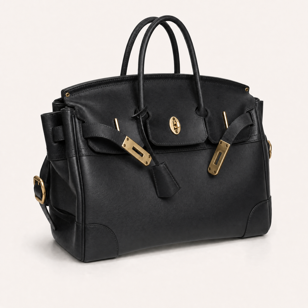 The Velantra Weekender in Black, three-quarter view