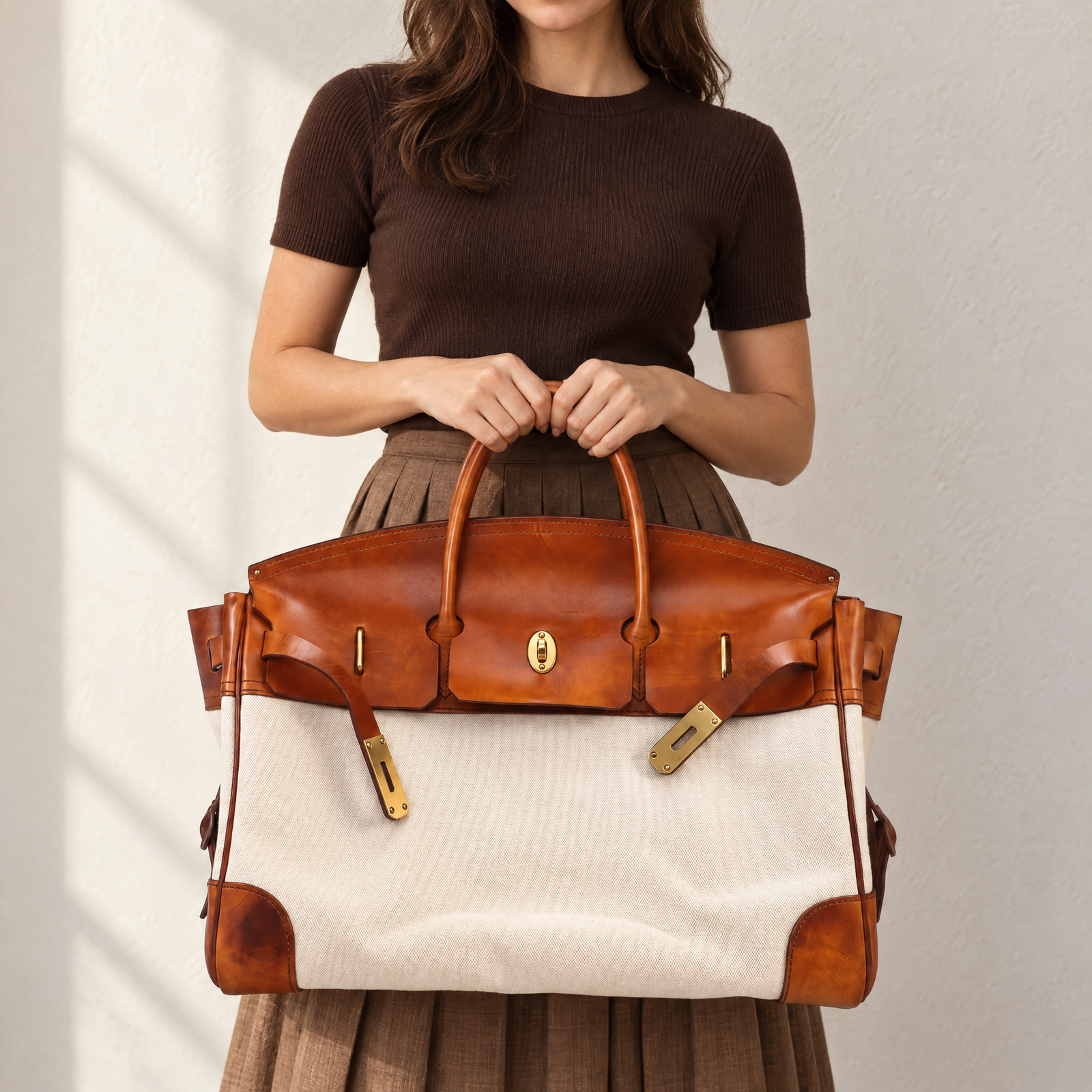 Eleanor Weekender in Cognac, carry view