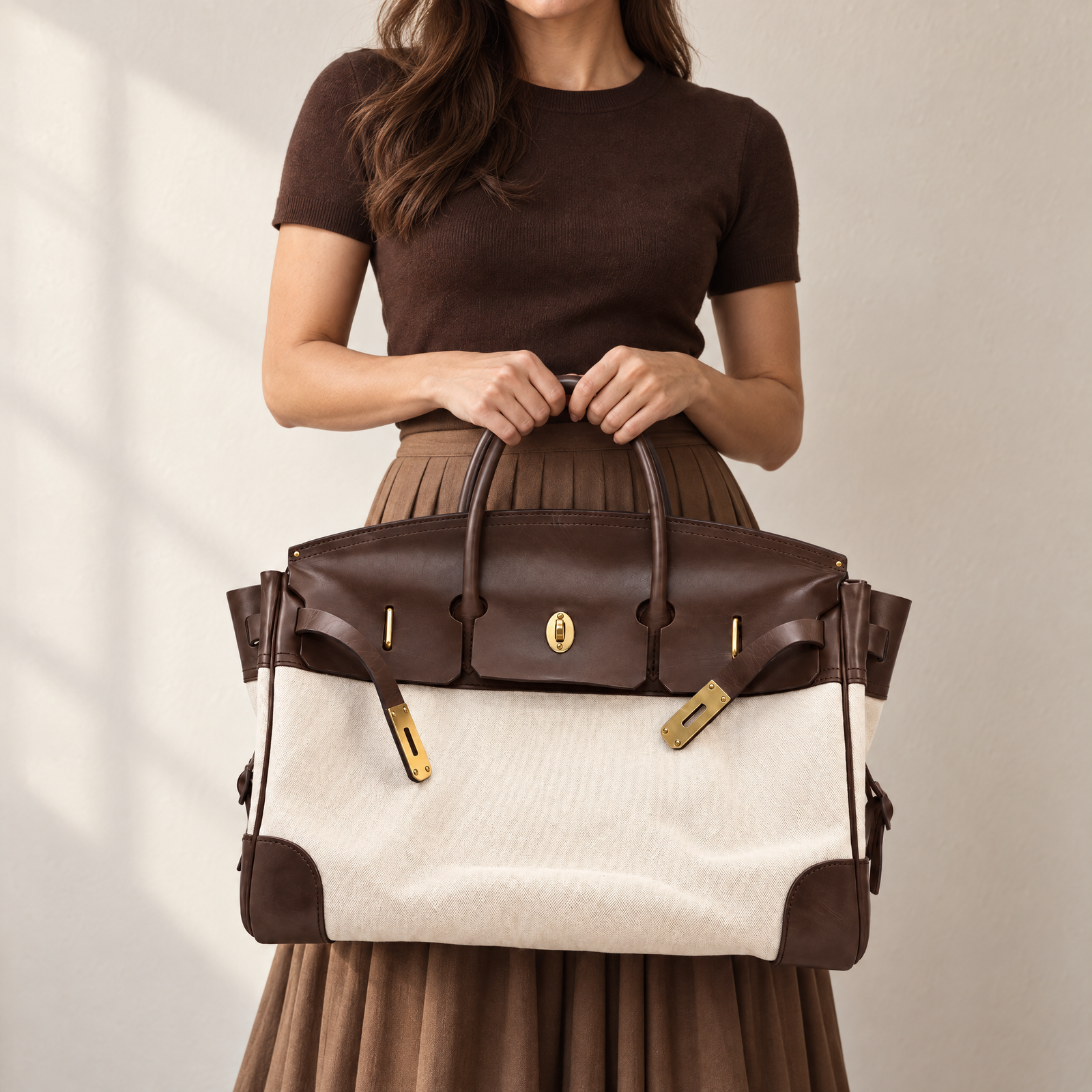 Eleanor Weekender in Espresso, carry view