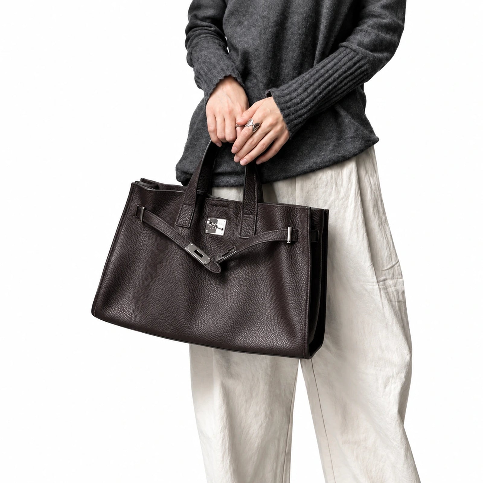 Velantra Margot Leather Tote - Burgundy On-model