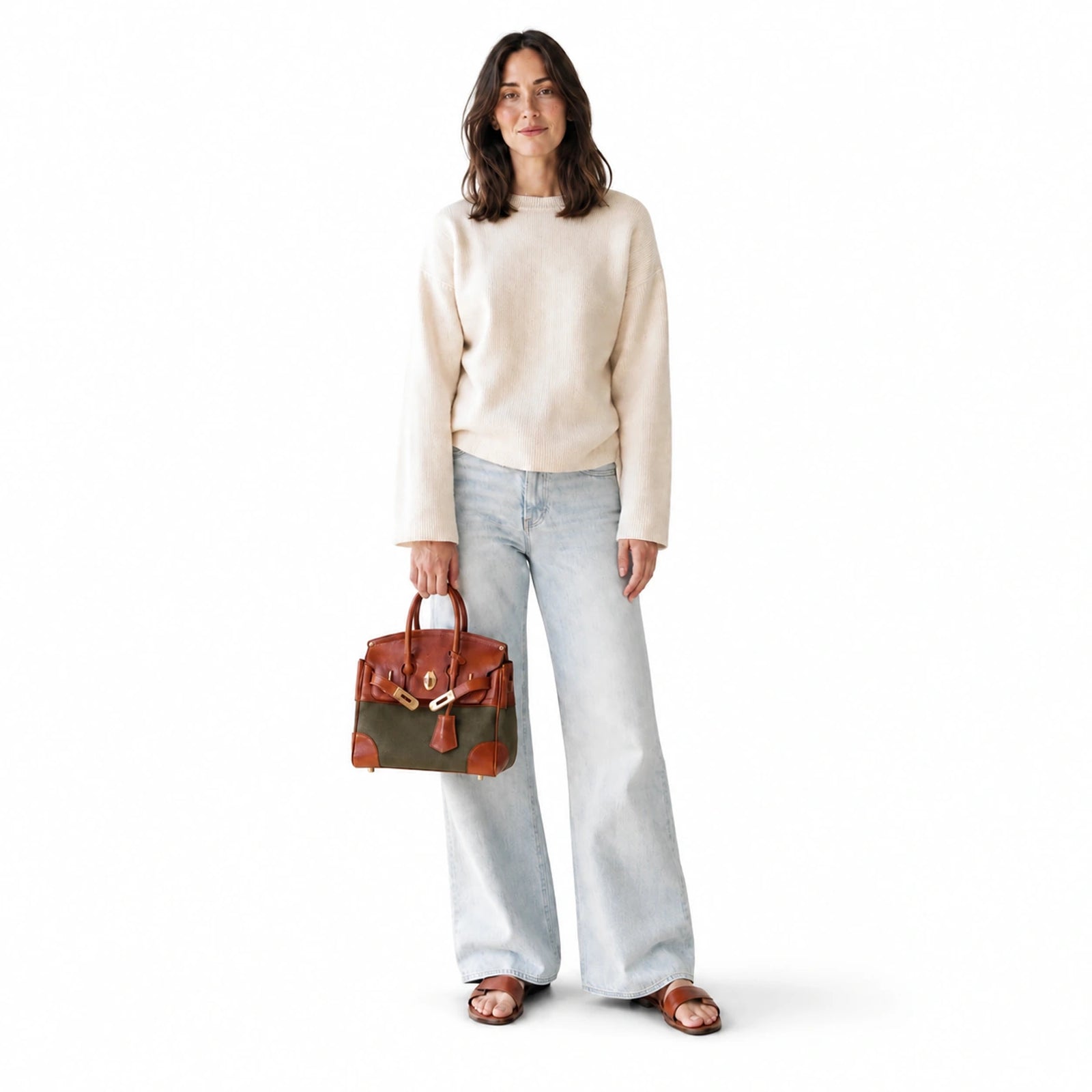 Velantra Delphine in Army Green, carried in the hand, true to scale