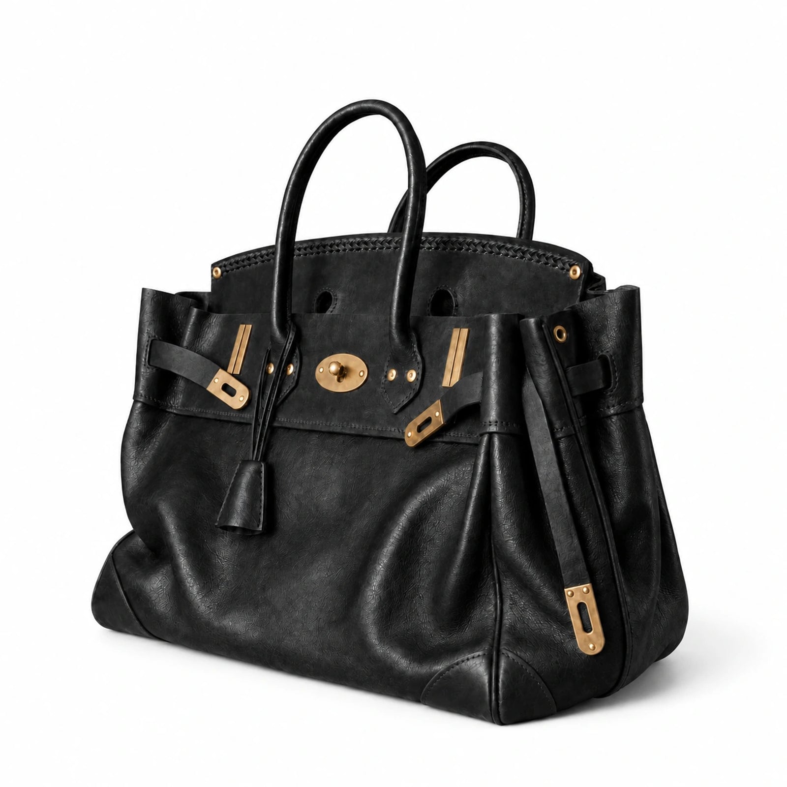 The Vivienne Top Handle Bag in Black, three quarter