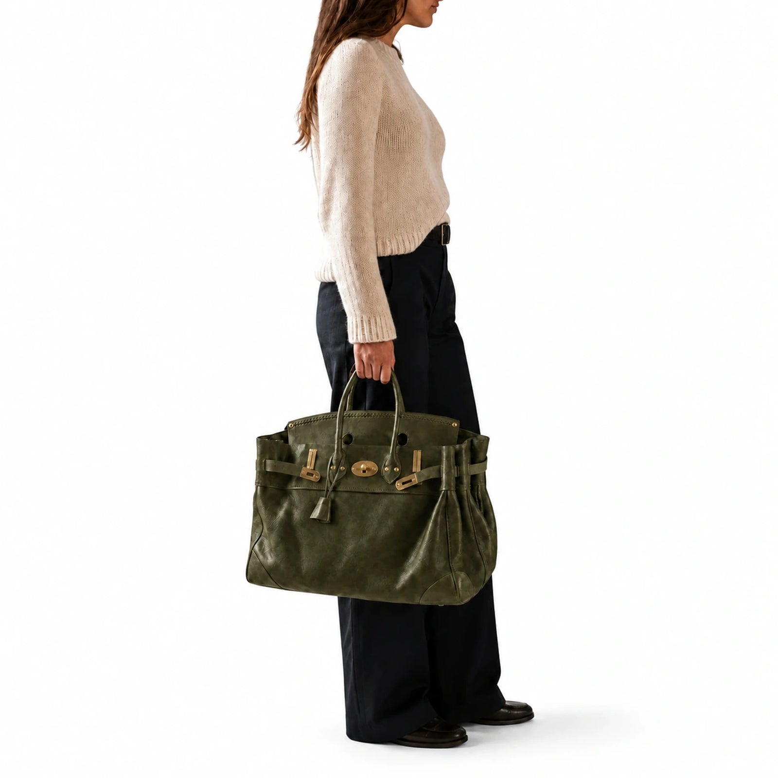 The Vivienne Top Handle Bag in Olive, lifestyle