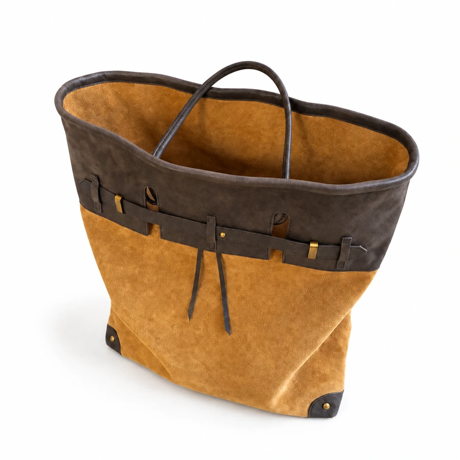 The Juliette Suede Tote in Camel, interior