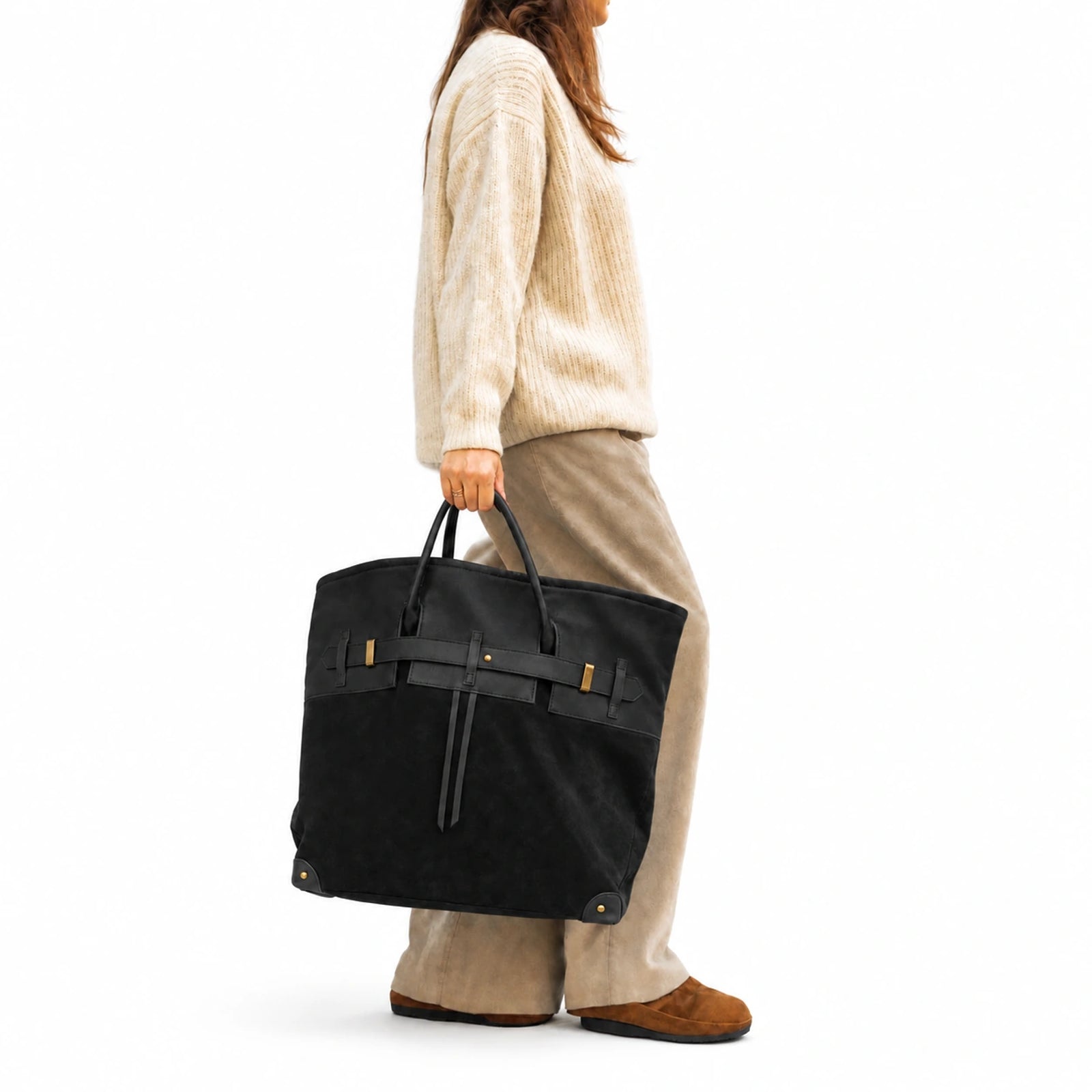 The Juliette Suede Tote in Black, lifestyle