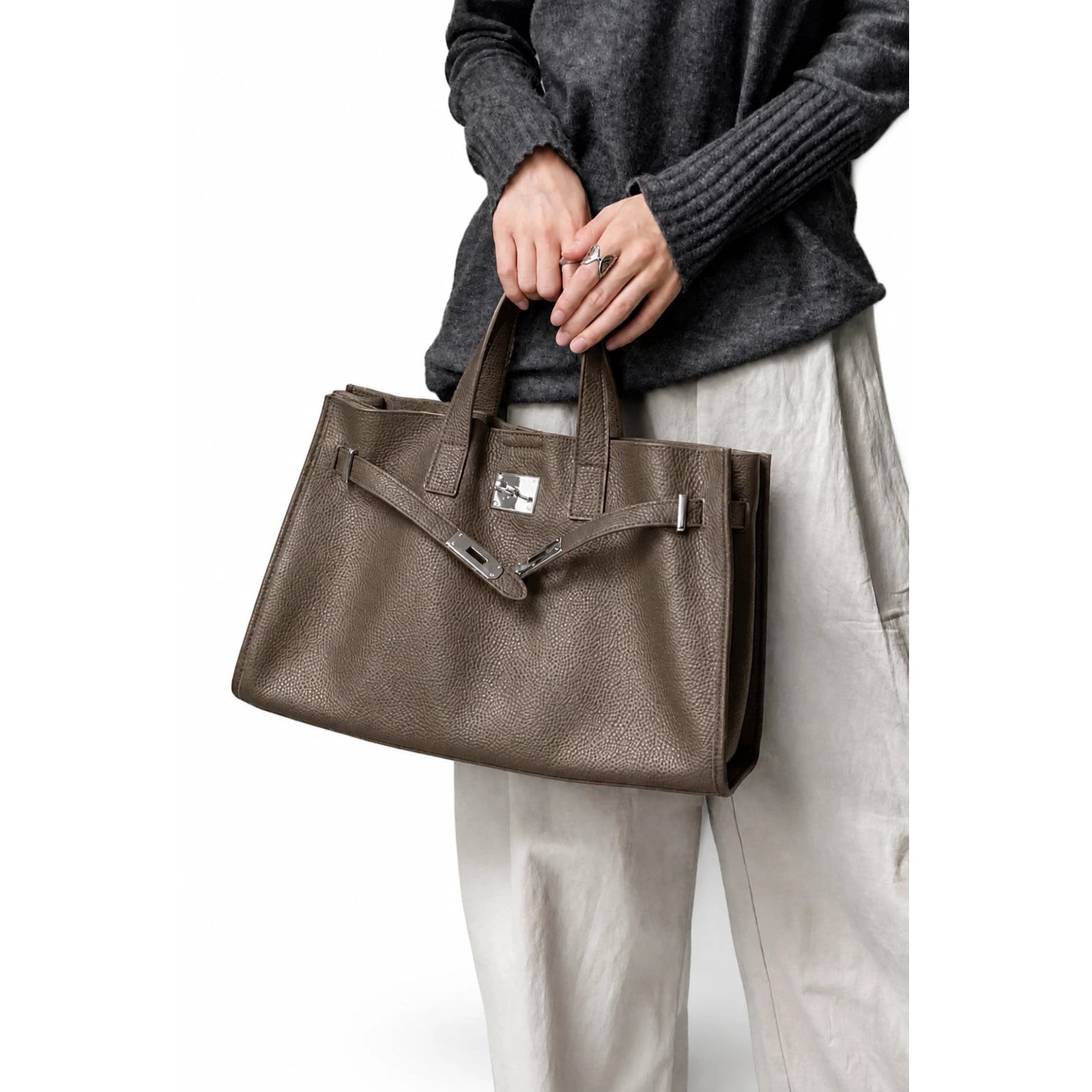 Velantra Margot Leather Tote - Coffee Brown On-model