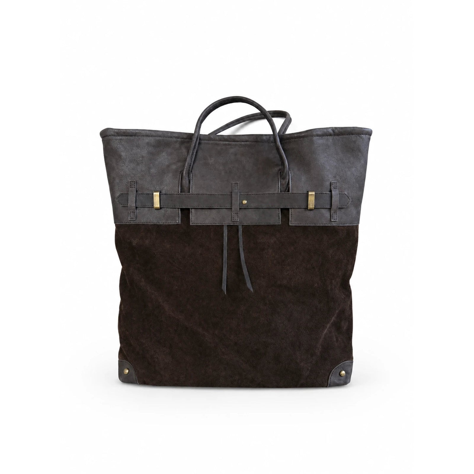 The Juliette Suede Tote in Chocolate, front