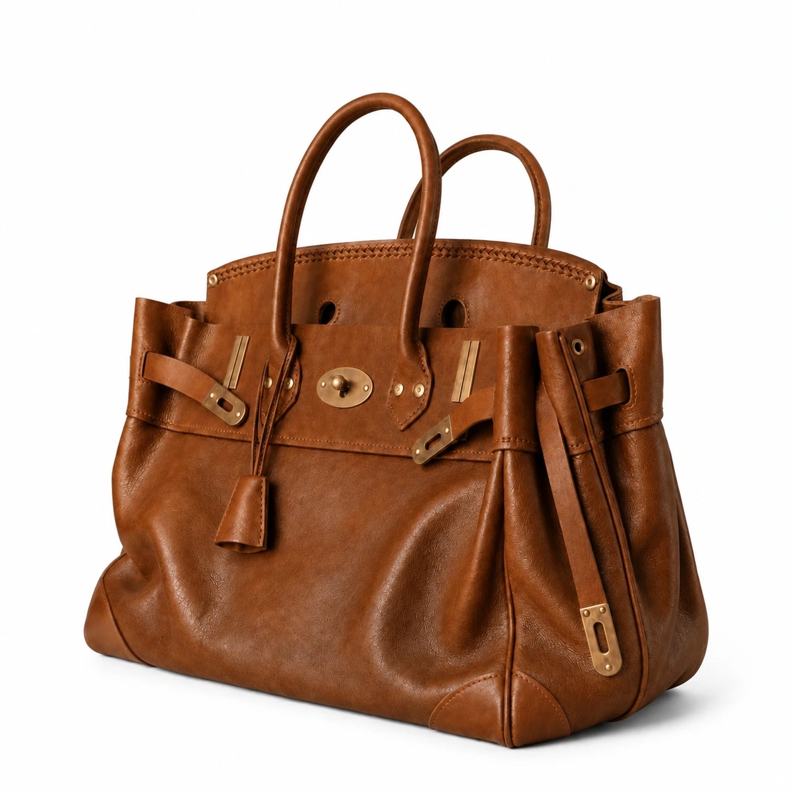 The Vivienne Top Handle Bag in Cognac, three quarter