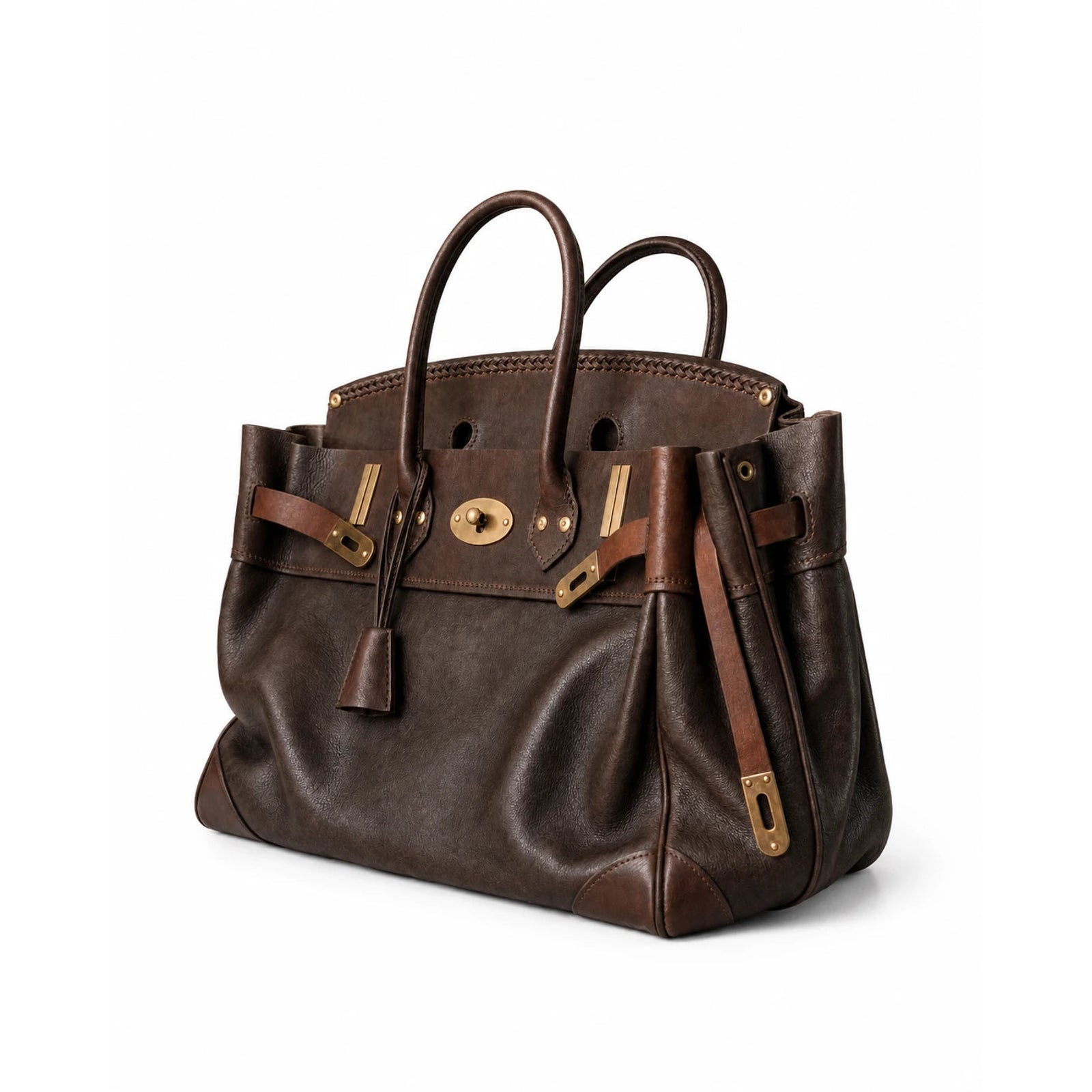 The Vivienne Top Handle Bag in Chocolate, three quarter